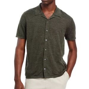 Theory Linen Cotton Blend Pacific Camp Shirt Green Short Sleeve Button Down S